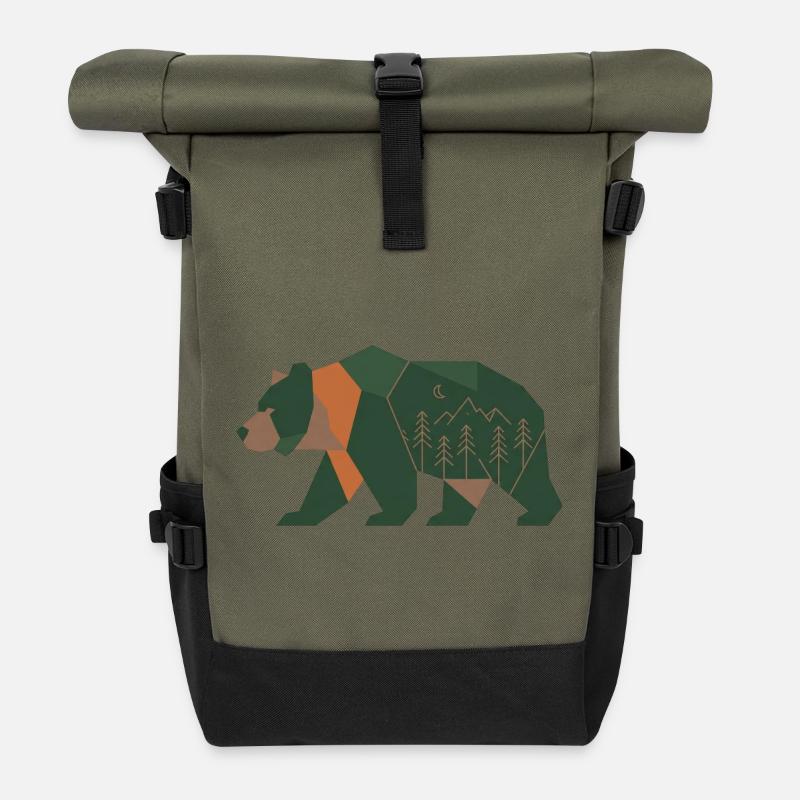 Forêt géométrique Ours Clair de Lune - Sac à dos roll top - olive/noir
