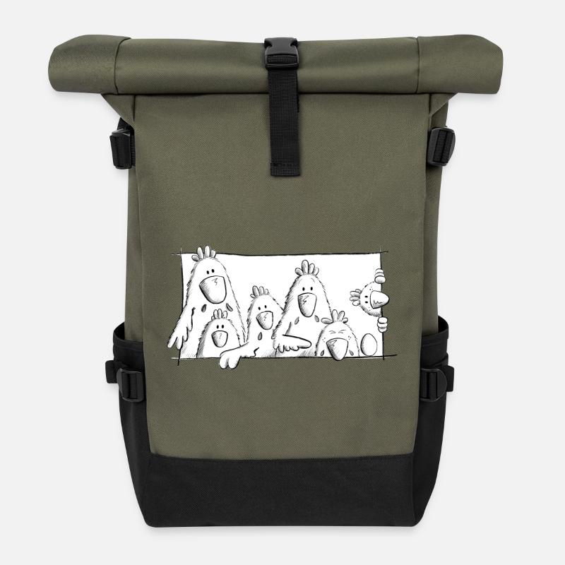Poulets heureux - Sac à dos roll top - olive/noir