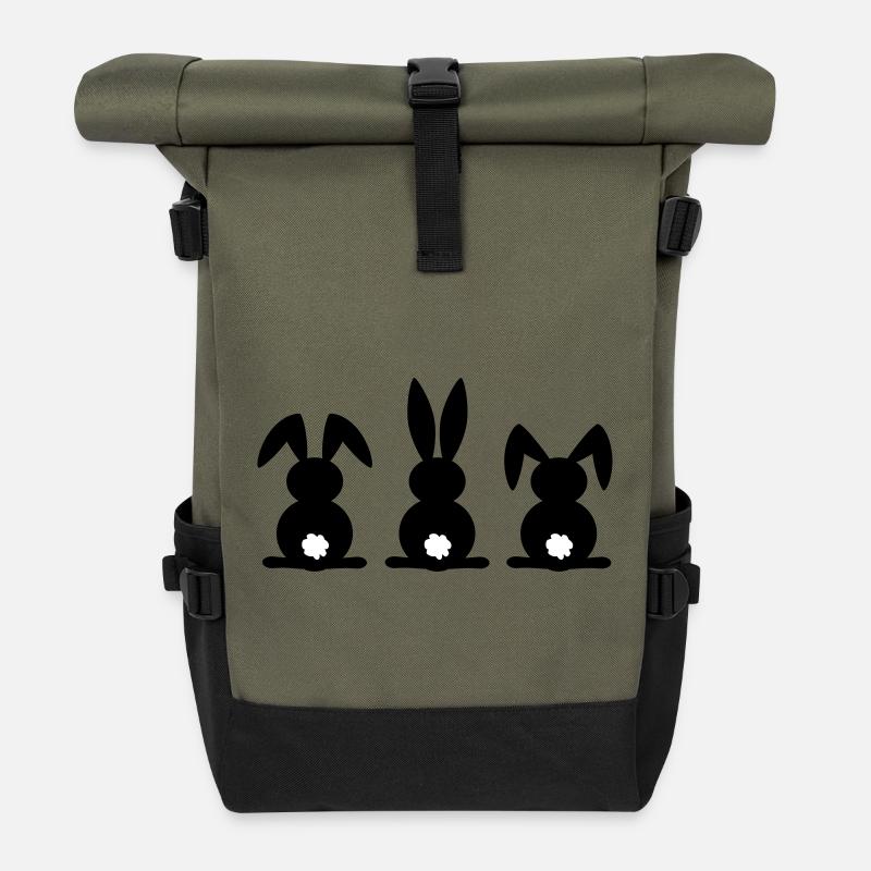 Kaninchen-Silhouette. Frohe Ostern oder Osterfeier. Ei. - Rolltop Rucksack - Olive/Schwarz