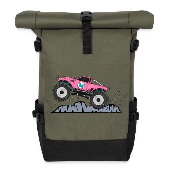Monstertruck Geburtstag 14 Pink - Rolltop Rucksack - Olive/Schwarz - Vorne