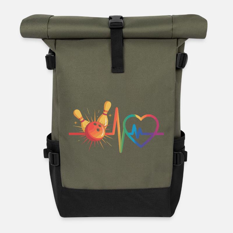 Bowling und Herz - Rolltop Rucksack - Olive/Schwarz