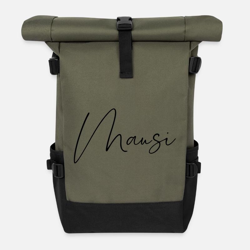 mausi / handschrift design - Rolltop Rucksack - Olive/Schwarz