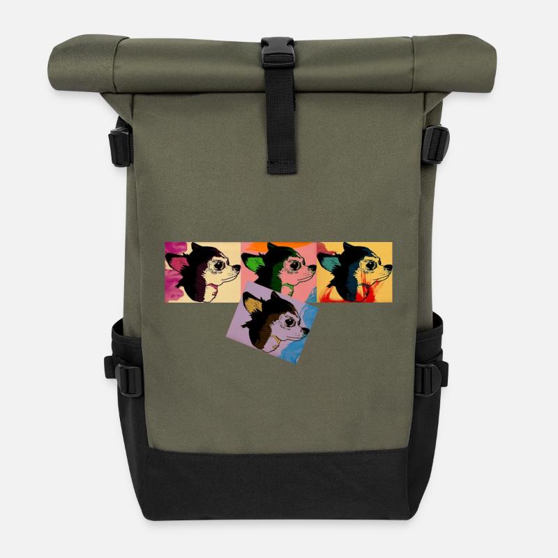 Colorful Pop Art Style Canine Portrait - Roll Top Backpack - olive/black