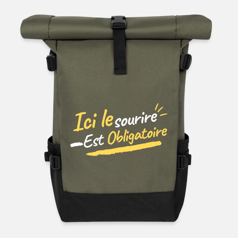 Hier ist das Lächeln Pflicht – Gute Laune gara - Rolltop Rucksack - Olive/Schwarz