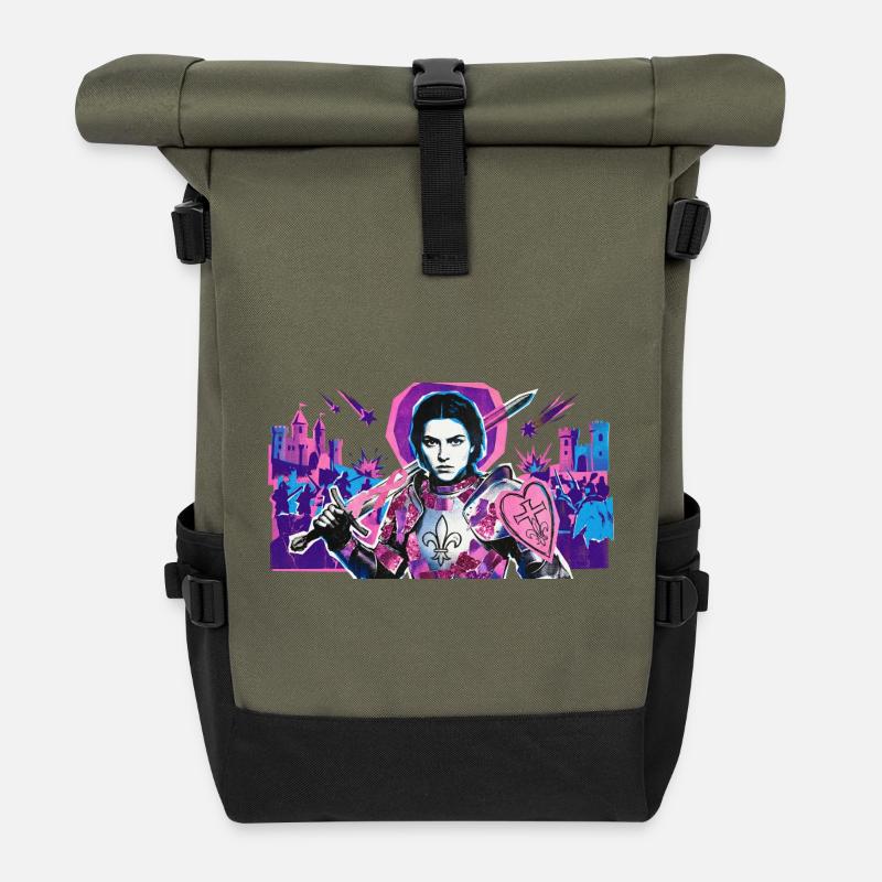 Chevalier néon avec bouclier de cœur - Sac à dos roll top - olive/noir