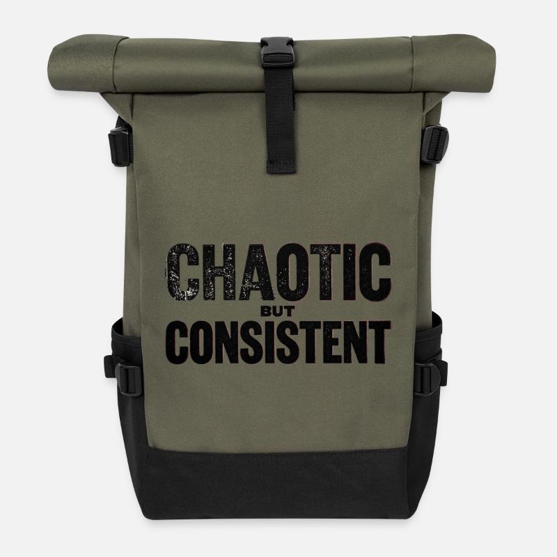 chaotic-but-consistent - Roll Top Backpack - olive/black