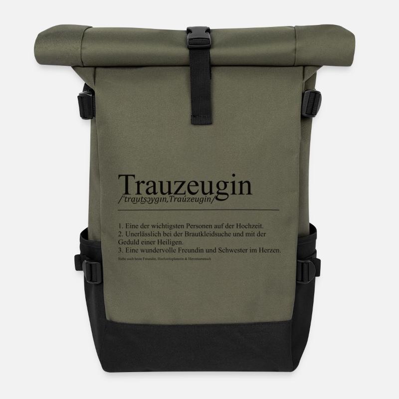 Trauzeugin Definition Hochzeit Team Bride Geschenk - Rolltop Rucksack - Olive/Schwarz