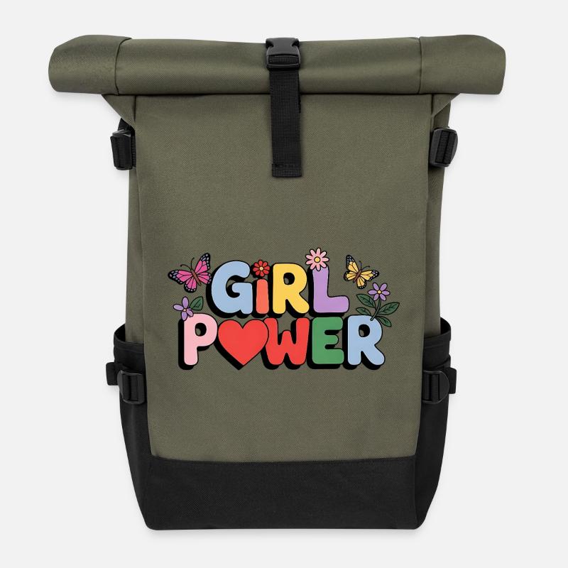 Girl Power Bloom Buchstaben - Rolltop Rucksack - Olive/Schwarz