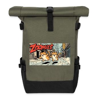 Anime Katzen Wettlauf - Rolltop Rucksack - Olive/Schwarz - Vorne