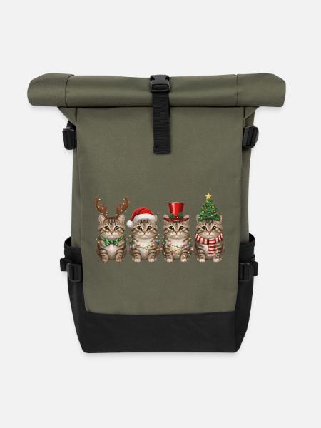 Getigerte Katze Weihnachtsmann Weihnachten  - Rolltop Rucksack - Olive/Schwarz