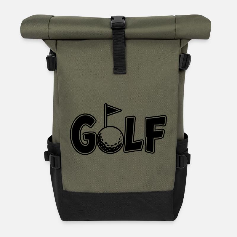 Golf Schriftzug mit Golfball und Golf Flag - Rolltop Rucksack - Olive/Schwarz