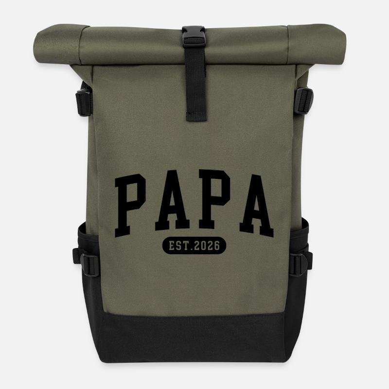 Papa 2026 Stolzer Papa Est 2026 - Rolltop Rucksack - Olive/Schwarz