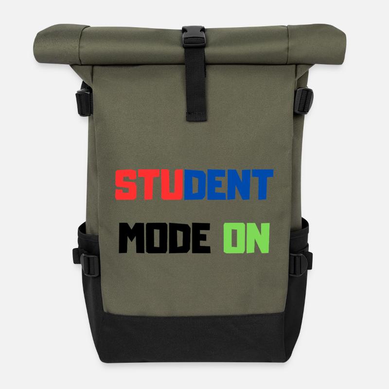 Funny Student – Student Mode ON - Roll Top Backpack - olive/black