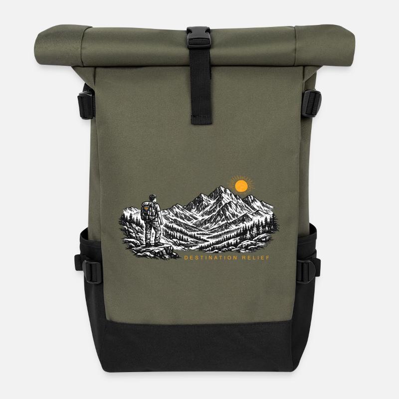 Wanderer Sonnenaufgang Destination Relief - Rolltop Rucksack - Olive/Schwarz