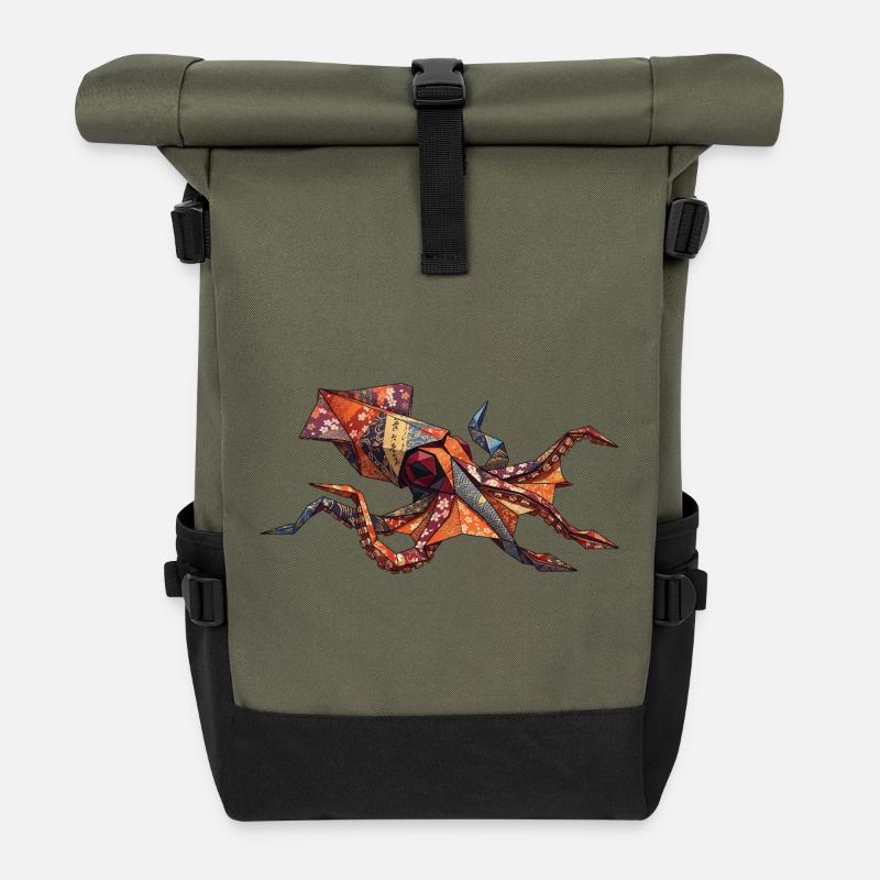Origami Crab Patchwork - Roll Top Backpack - olive/black