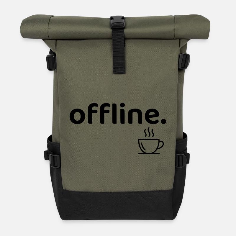 Offline Minimal Coffee Aesthetic Shirt - Roll Top Backpack - olive/black