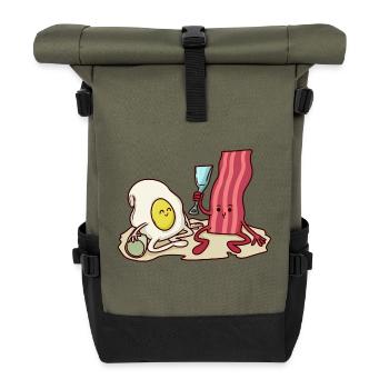 Bacon und Ei spielen im Sandkasten - Rolltop Rucksack - Olive/Schwarz - Vorne