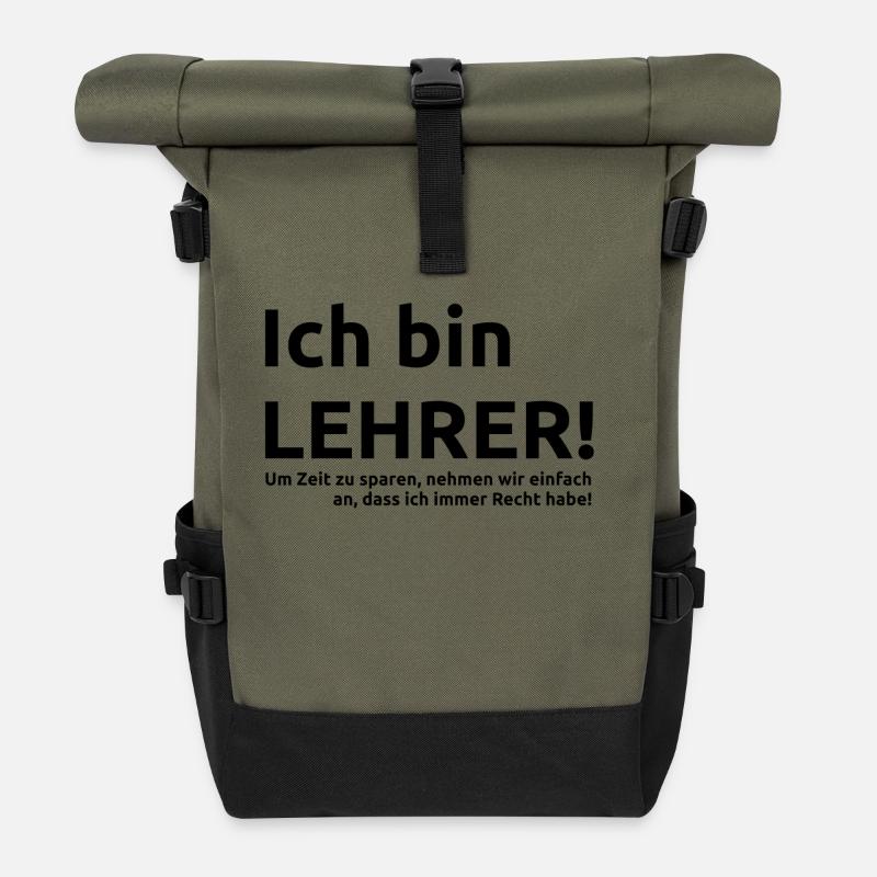 Lehrer Spruch Geschenk Geschenkidee - Rolltop Rucksack - Olive/Schwarz