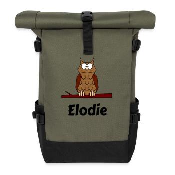 Children School Born Owl Motif Elodie - Roll Top Backpack - olive/black - Front