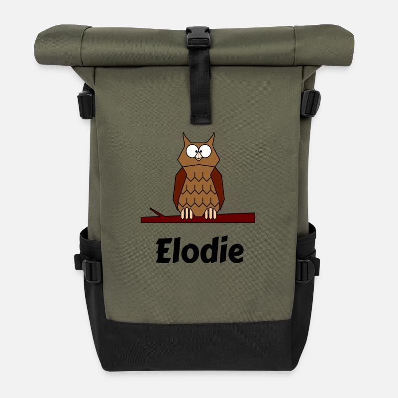 Kinder Schule Geboren Eule Motiv Elodie - Rolltop Rucksack - Olive/Schwarz