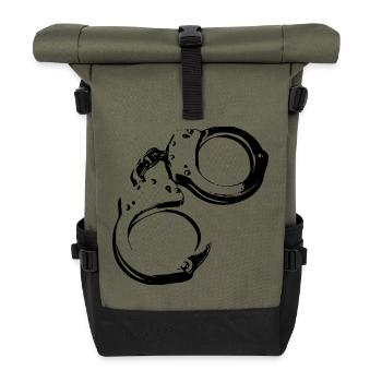 Handschellen Handfesseln Polizei Handfessel - Rolltop Rucksack - Olive/Schwarz - Vorne