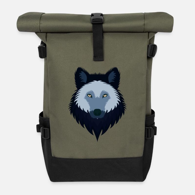 Weiblicher blauer Wolf - Rolltop Rucksack - Olive/Schwarz