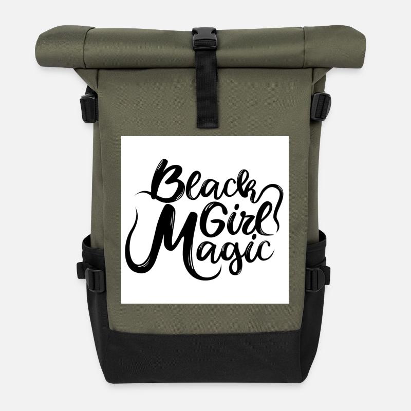 Schwarz-Mädchen-Magie 1 schwarzer Text - Rolltop Rucksack - Olive/Schwarz