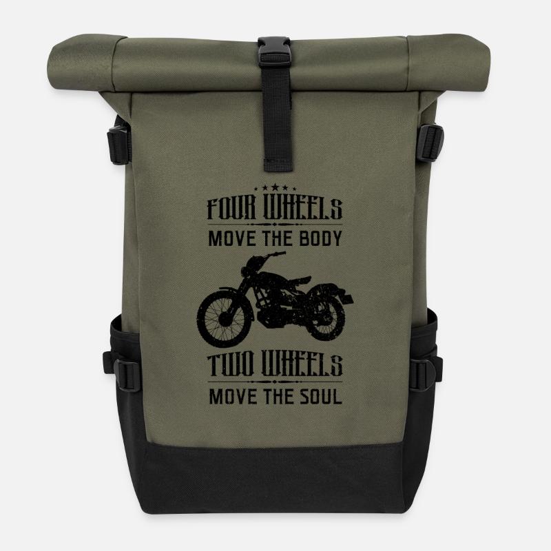 Motorcycle and men with spell - Roll Top Backpack - olive/black