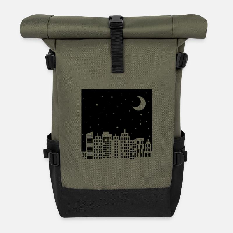 Nachthimmel Skyline - Rolltop Rucksack - Olive/Schwarz
