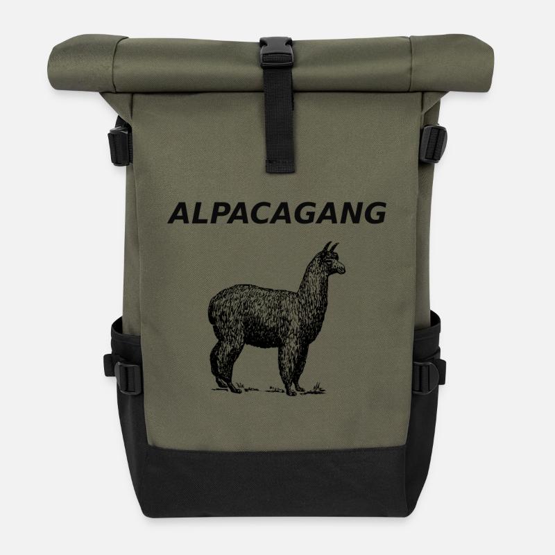 Alpaka - Alpaca - Geschenk - Rolltop Rucksack - Olive/Schwarz