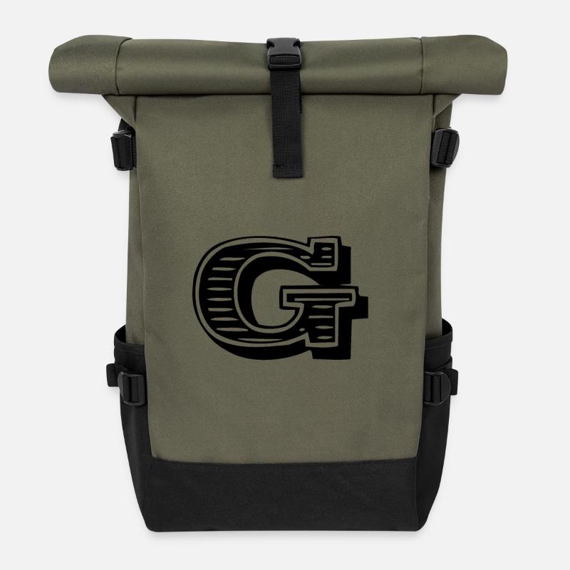 Buchstabe G - Rolltop Rucksack - Olive/Schwarz