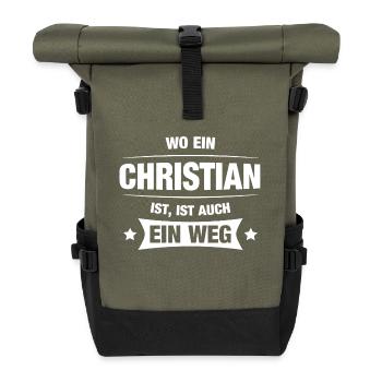 CHRISTIAN Spruch Geschenkidee Geburtstag Witzig - Rolltop Rucksack - Olive/Schwarz - Vorne