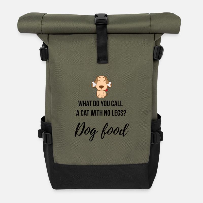 What do you call a cat with no legs? - Roll Top Backpack - olive/black