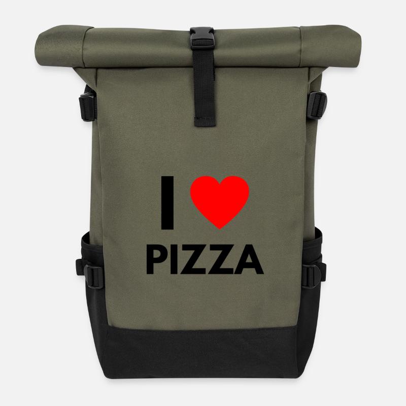 I love pizza gift - Roll Top Backpack - olive/black