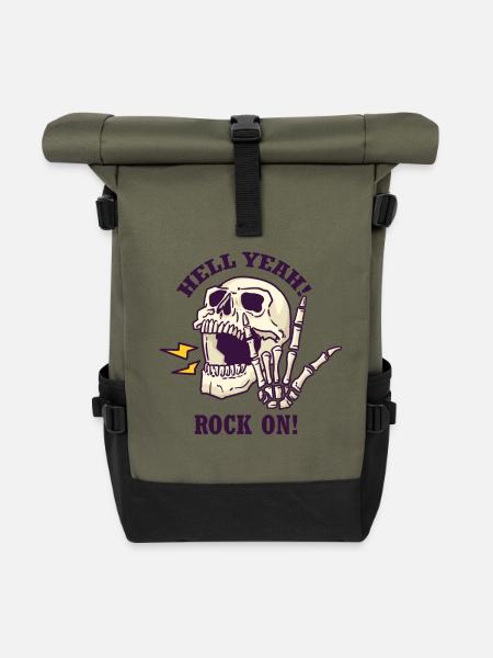 Hell yeah - rock on - Rolltop Rucksack - Olive/Schwarz