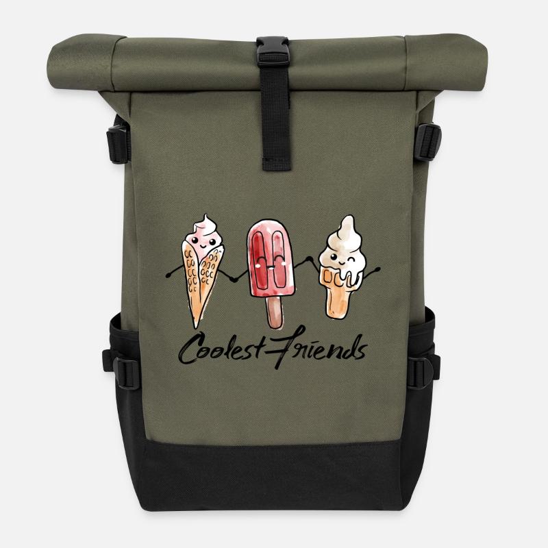 Coole Freunde - beste Freunde für immer - Geschenk - Rolltop Rucksack - Olive/Schwarz