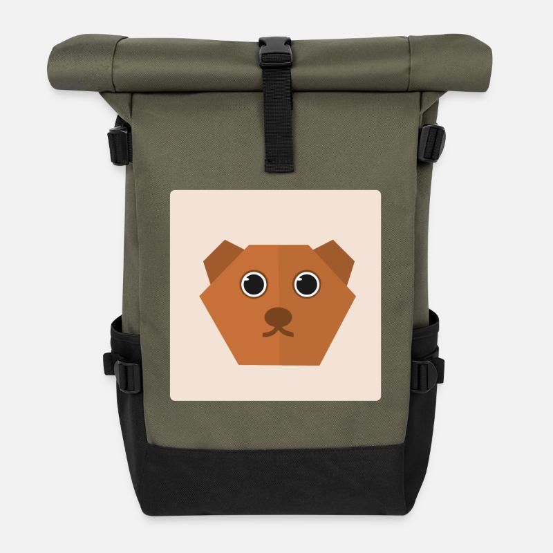 Bär Doodle Geschenkidee - Rolltop Rucksack - Olive/Schwarz