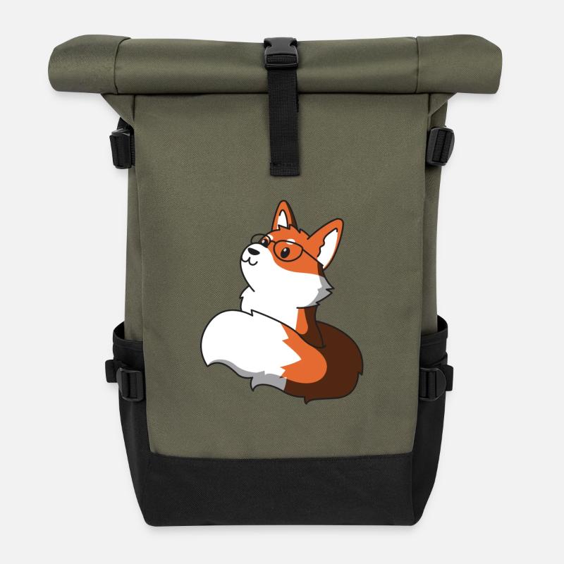 Schlauer Fuchs mit Brille Geschenk idee nerd idee - Rolltop Rucksack - Olive/Schwarz