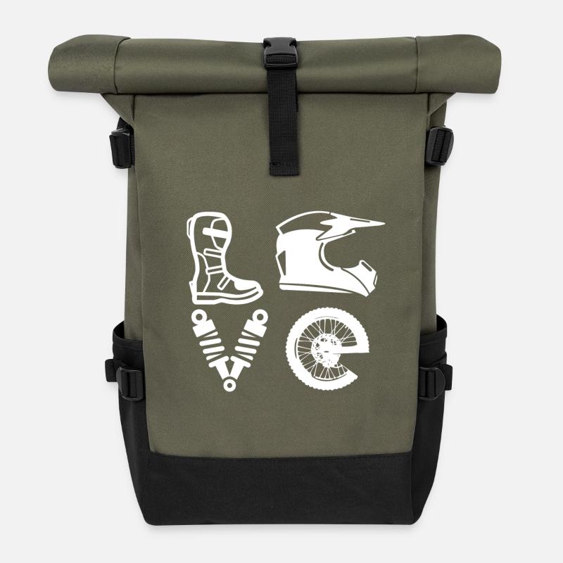 Motocross Love - Motorrad Geschenk - Rolltop Rucksack - Olive/Schwarz