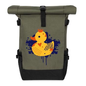 Ente mit Krone Graffiti - Rolltop Rucksack - Olive/Schwarz - Vorne