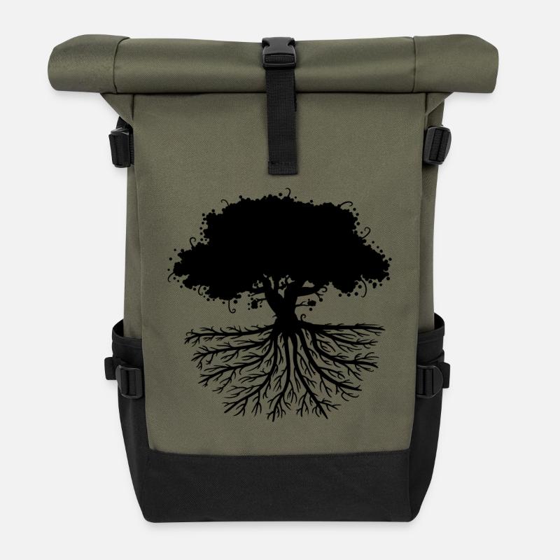 tree roots black - Rolltop Rucksack - Olive/Schwarz