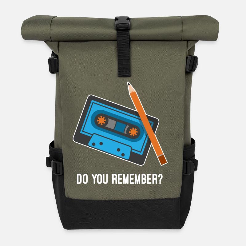 Do you remember? Kassette und Bleistift Fun Design - Rolltop Rucksack - Olive/Schwarz