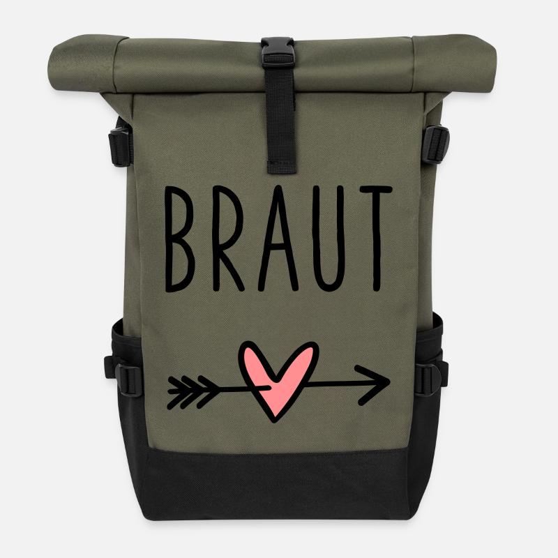 Braut Herz Amor Pfeil Junggesellenabschied - Rolltop Rucksack - Olive/Schwarz