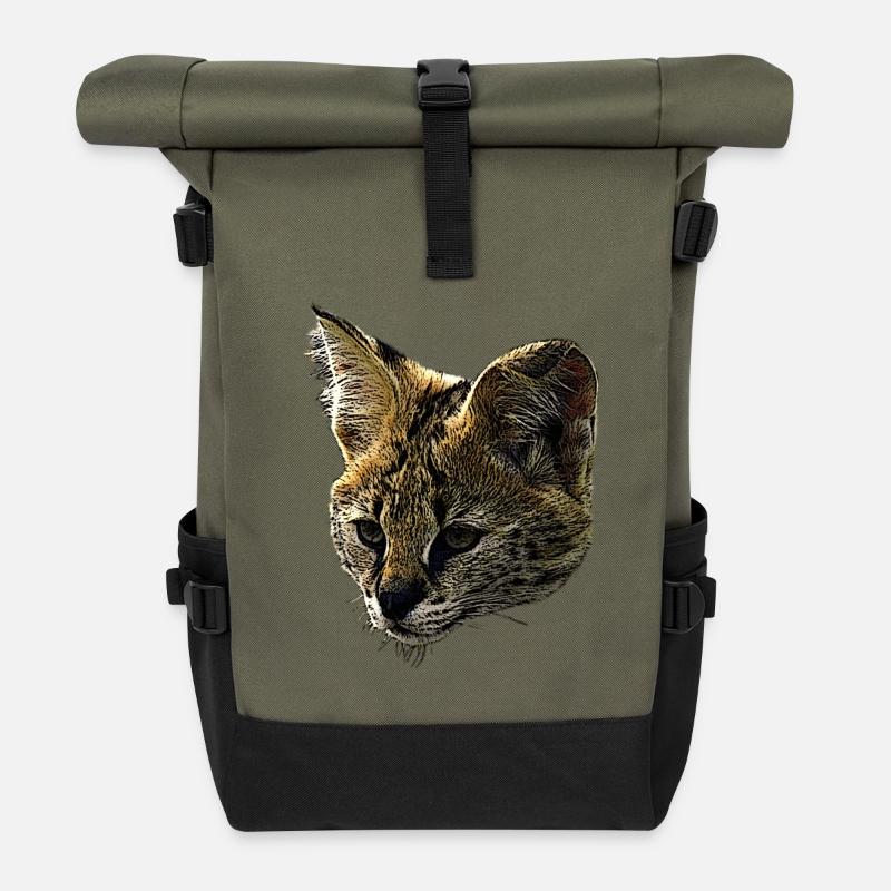 Serval Leinwand, raubkatzen, wildtier designs - Rolltop Rucksack - Olive/Schwarz