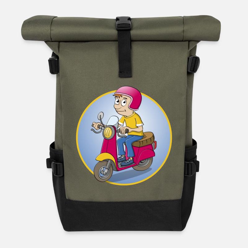 Der Rollerfahrer - Version1 - Rolltop Rucksack - Olive/Schwarz