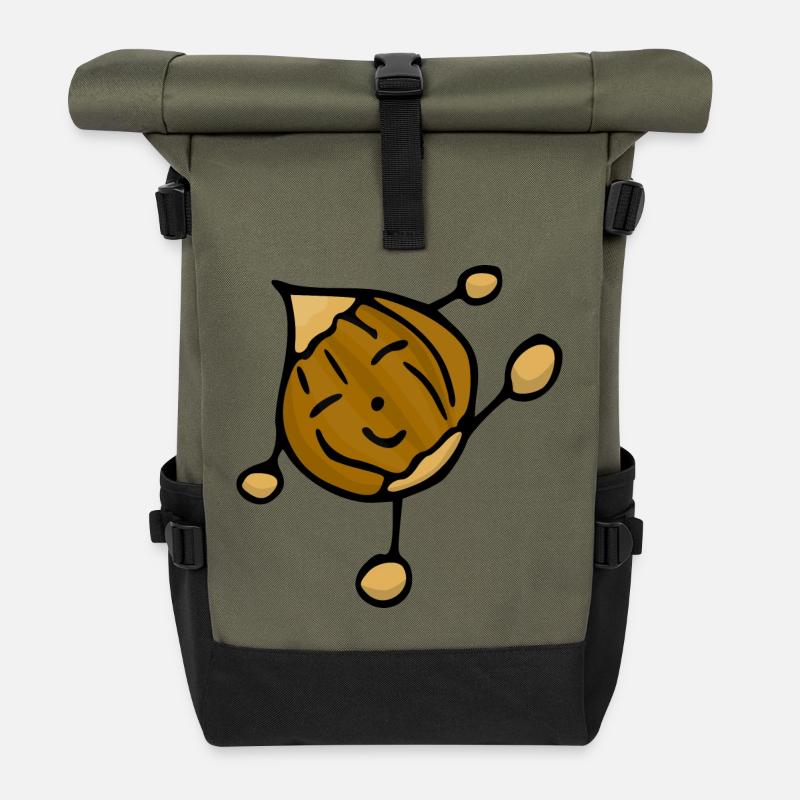 Nut hazelnut funny cool positive food - Roll Top Backpack - olive/black