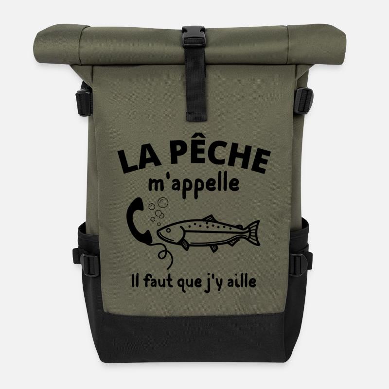 pêche, pêcheur, fan de pêche - Sac à dos roll top - olive/noir