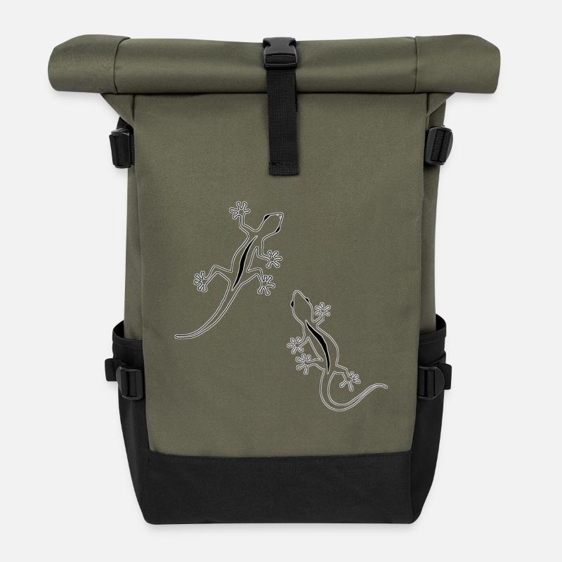 Deux Lézards (noir et blanc) - Sac à dos roll top - olive/noir
