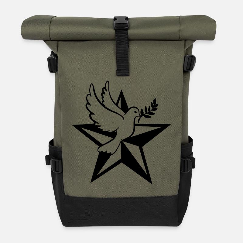 Stern mit Taube - Rolltop Rucksack - Olive/Schwarz