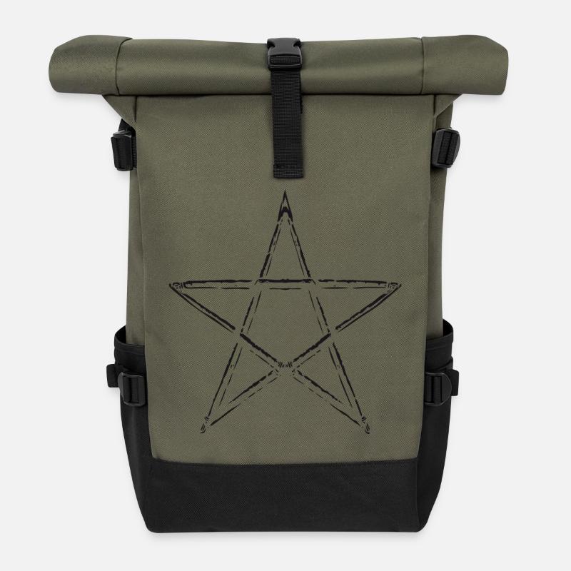 Pentagramm Stern - Rolltop Rucksack - Olive/Schwarz